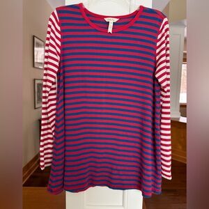 Matilda Jane Women’s Medium Red and Blue Striped Long Sleeve Knit Tunic Top